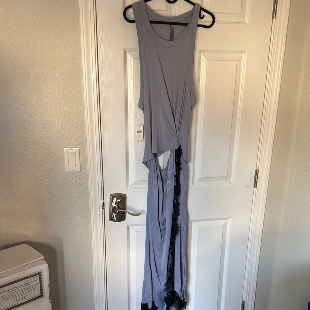 NWT Anthropologie Elegant Blue Skirt with Black Lace Trim